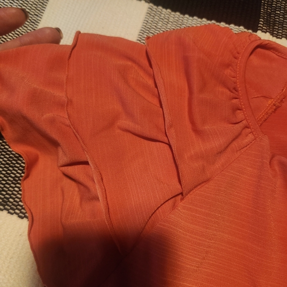 Women's Ruffled Sleeve Wrap Top - Rust - Picture 7 of 7